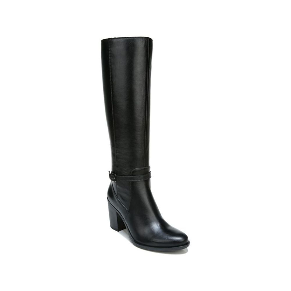 NATURALIZER SHOE Womens Black Stacked Heel Zip-Up Leather Heeled Boots 7 M WC
